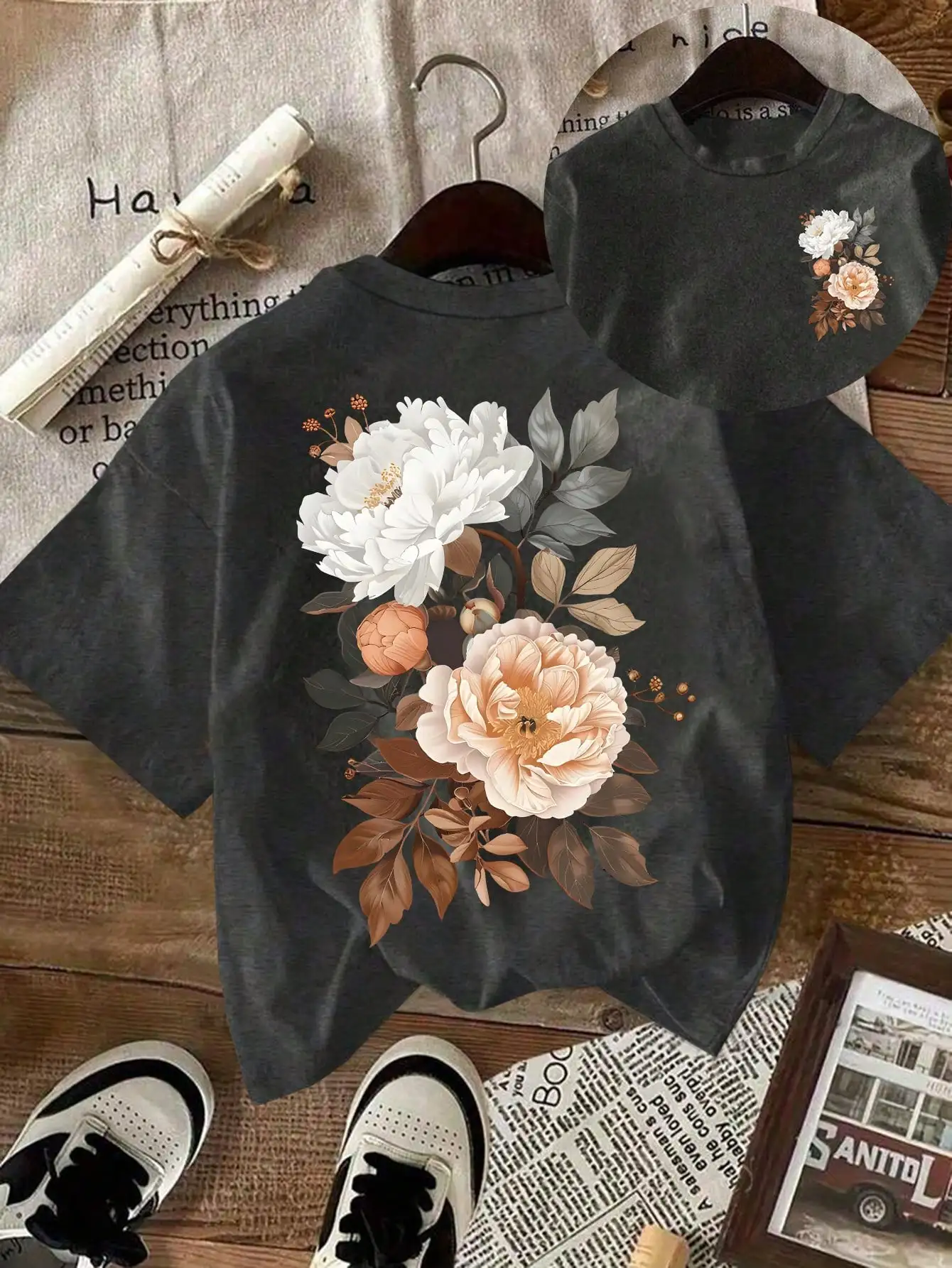 

Floral Print Oversized T-Shirt for Women, Spring Casual Wear
