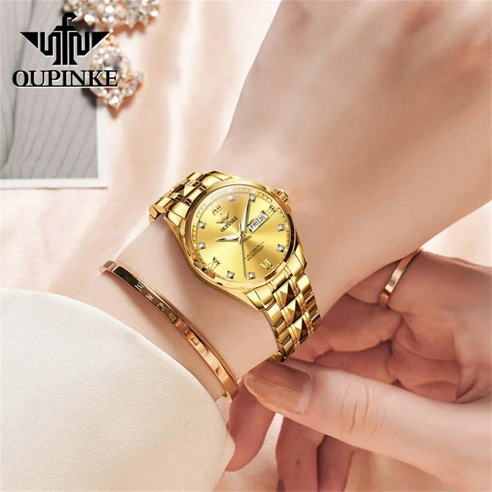 OUPINKE Women's Watches Top Luxury Fashion Tungsten Steel Sapphire Mirror Original Automatic Mechanical Wristwatch Waterproof