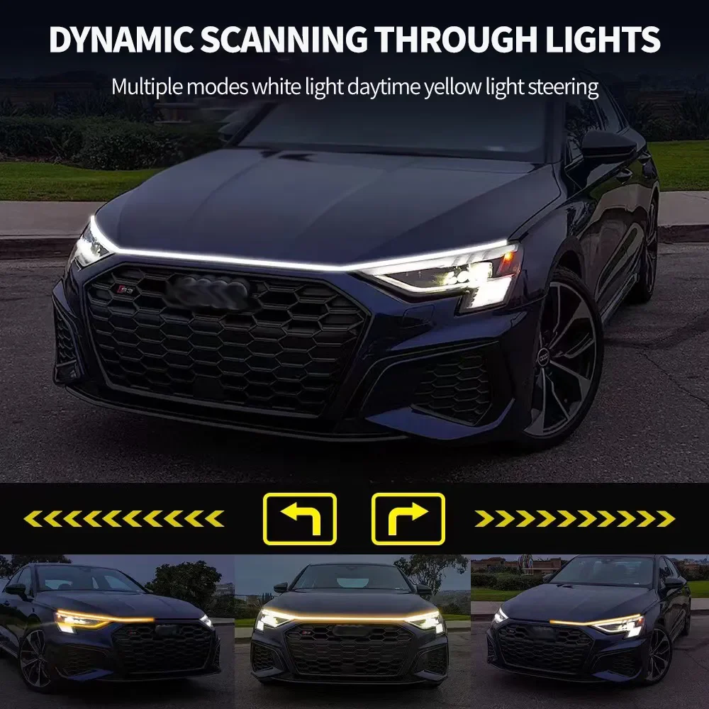 12V Gelb Weiß Dynamische LED Tagfahrlicht Streifen Für Auto Universal Auto Scheinwerfer Streifen Scan Auto Haube Dekorative licht – Detail 1