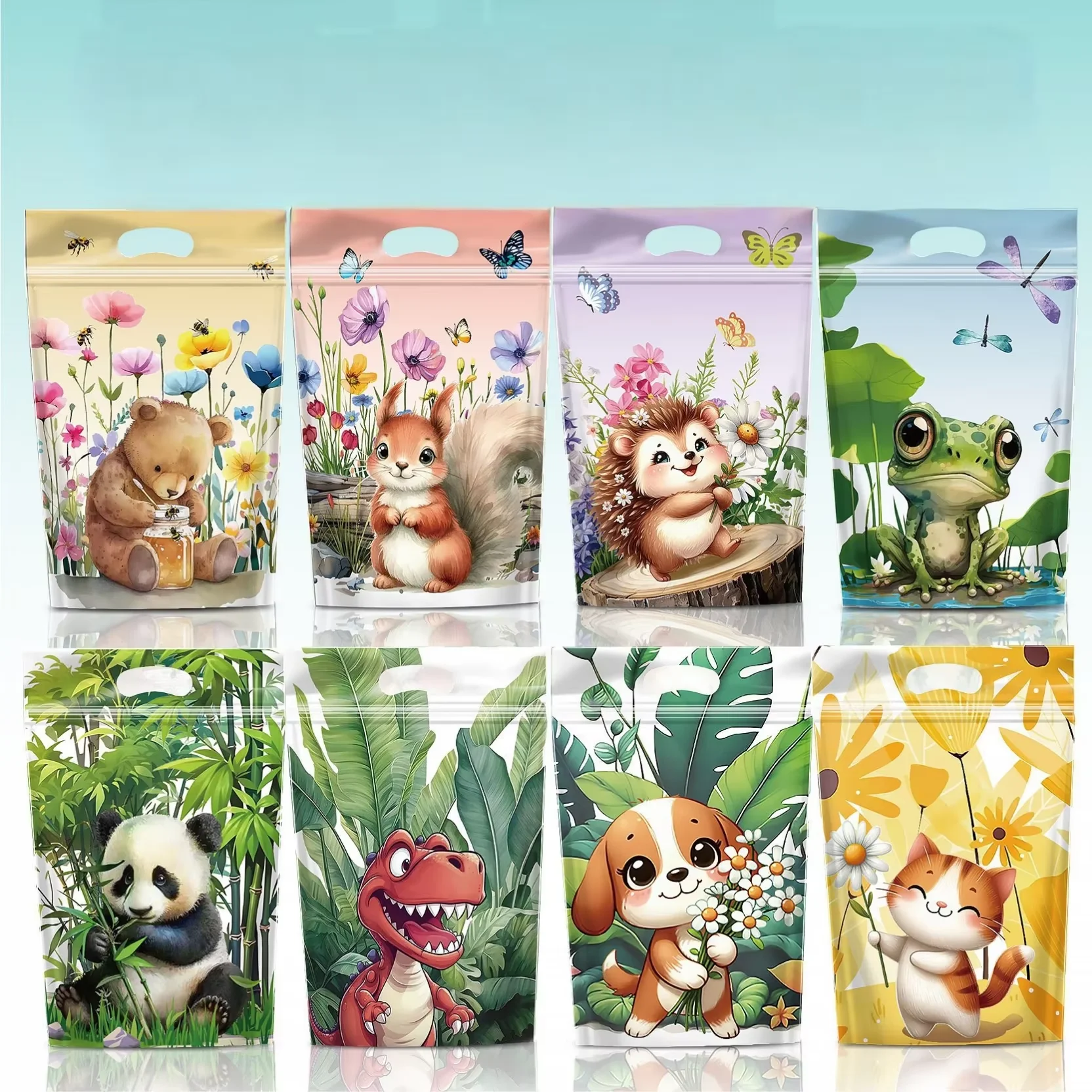 10/25 pezzi sacchetti regalo animali della giungla sacchetti con manico con cerniera per caramelle possono sopportare sacchetti regalo portatili sacchetti regalo per feste di compleanno per bambini