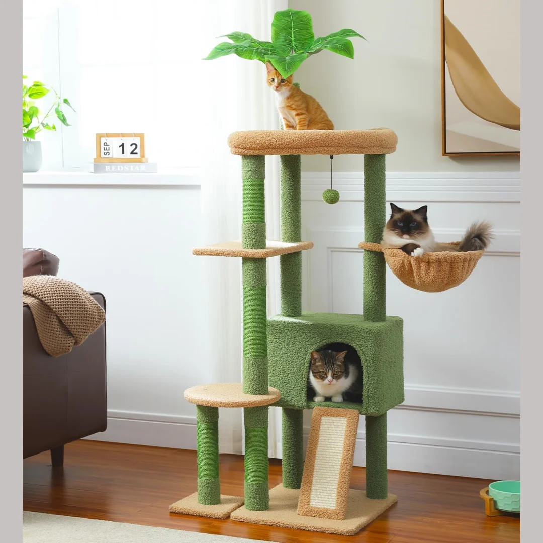 

53inch/135CM Cat Tree for Indoor Cats Large Condo Sisal Scratching Posts Hammock & Perch Fresh Cactus Design Sturdy Multi-Level