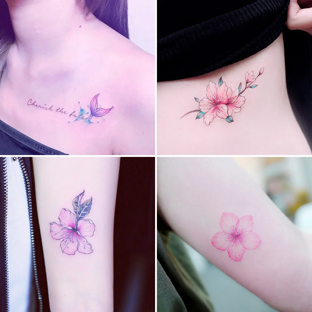 

Набор тату-наклеек Sweet Bloom — вишневый цвет и бант, декор для лодыжки/шейи | 50 шт. Нежный цветочный боди-арт для женщин, весенняя эстетика