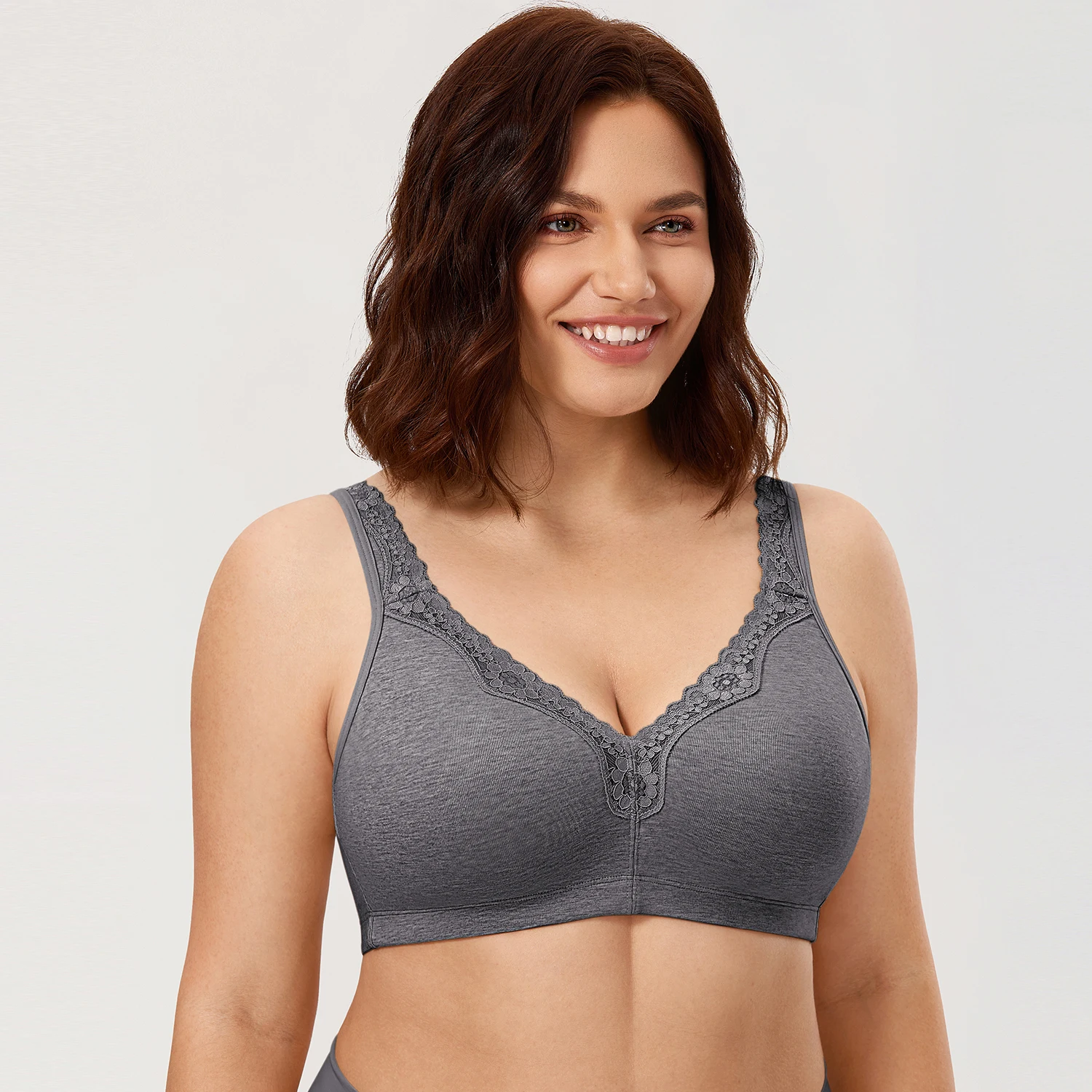 Delimira Women's Lace Non-Foam Comfort Cotton Wire-Free Plus Size Bra Full Coverage B C D DD E F