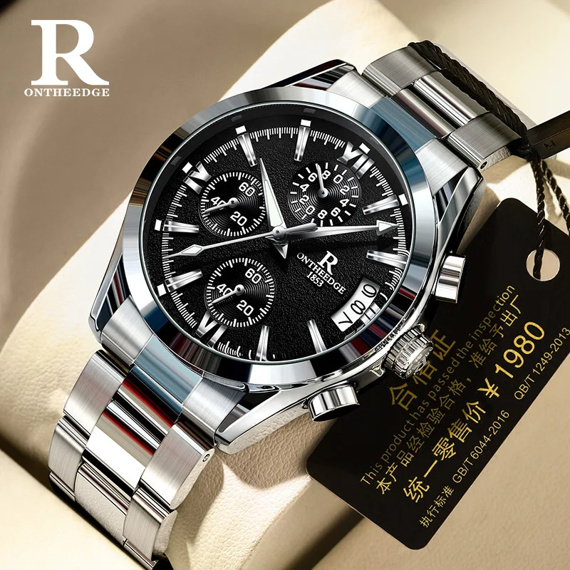 

ONTHEEDGE 2025 New Men's Luxury Chronograph Watch - 6 - Hand Waterproof Multifunctional Stainless Steel Business Wristwatch