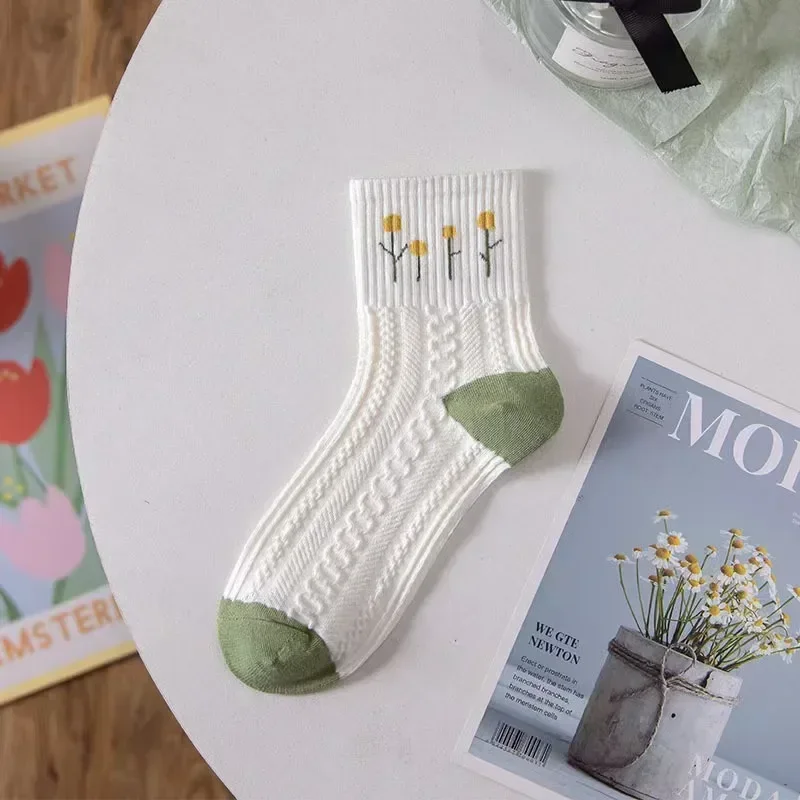 5 Paris Women's Floral Cotton Socks Set Breathable Japanese Style Spring Summer Cute Student Short Socks for Girls Female