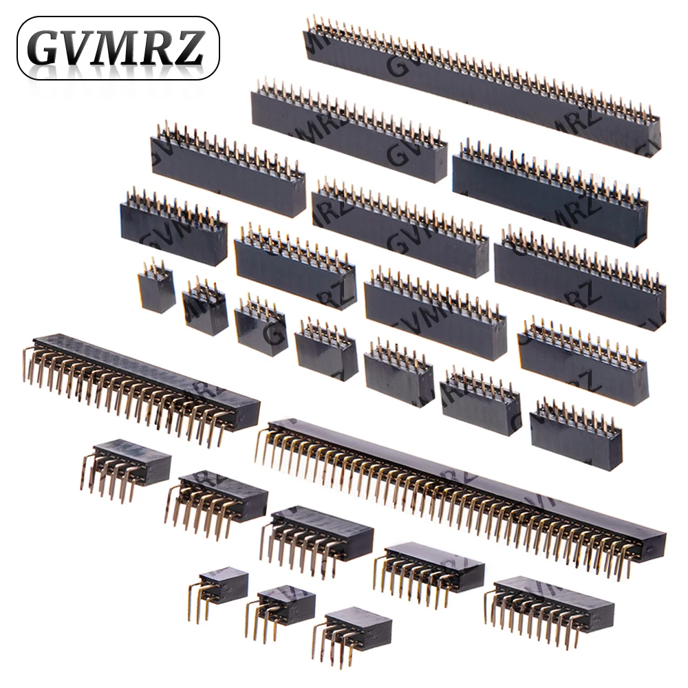 2.54mm Double Row Female 2~40P PCB Board  Straight/bend Pin Header socket Connector Pinheader  2 * 3/4/5/6/7