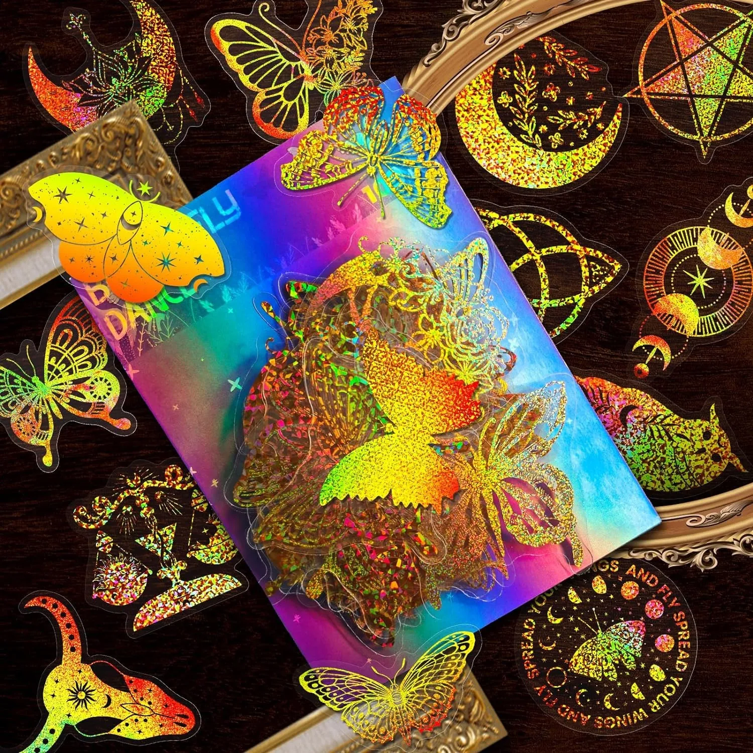 100Pcs Transparent Butterfly Laser Stickers Pet Creative Vintage Laser Decals, Decorative Adhesive Labels for DIY Crafts