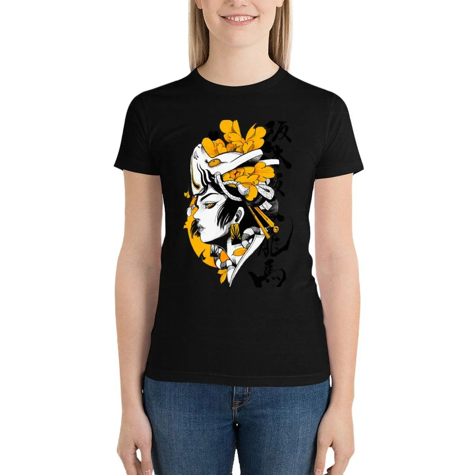 

Japanese Samurai Geisha Mask Colorful Modern Urban Style T-Shirt cute tops shirts graphic tees graphics t-shirts for Women pack