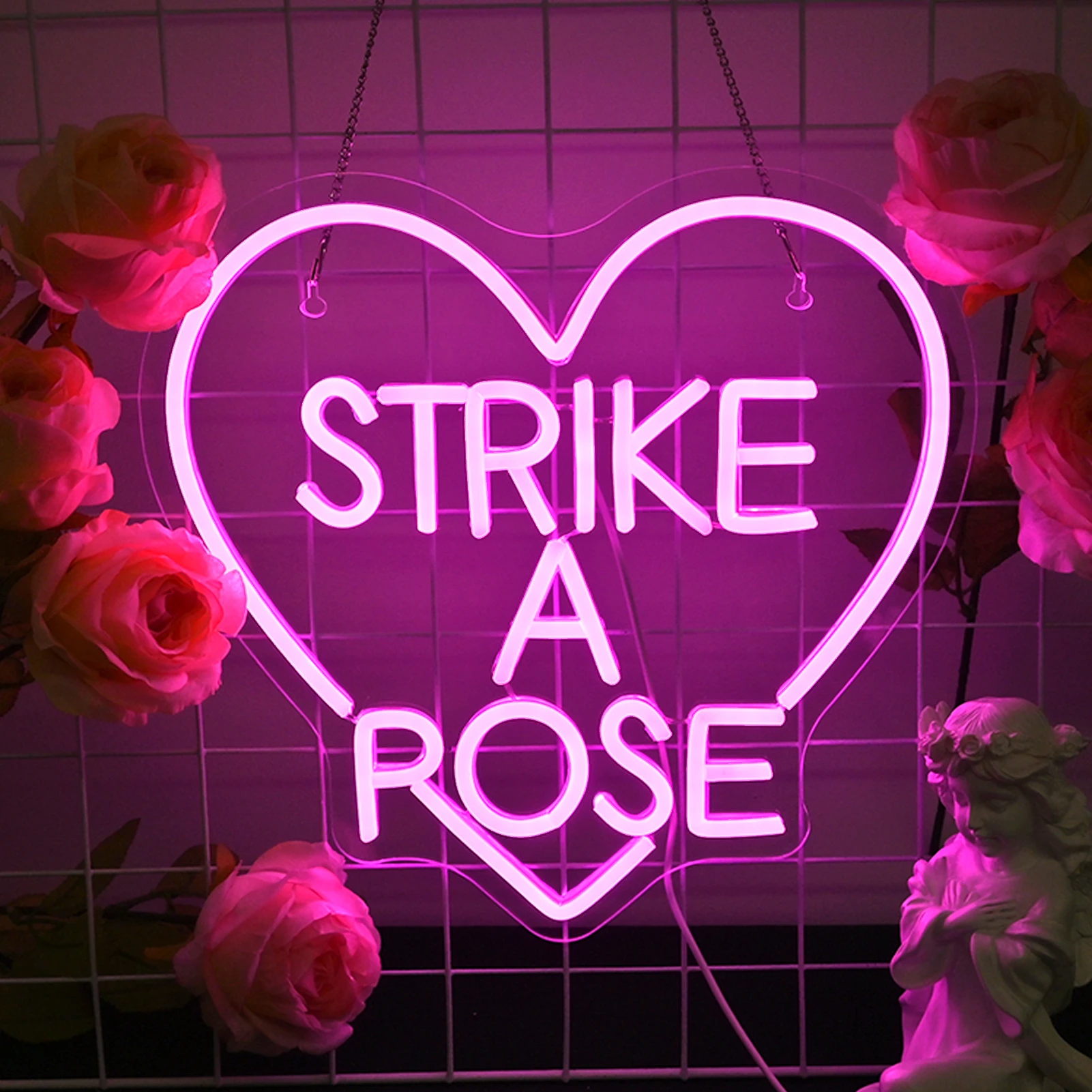 

Strike a Pose Neon Sign Heart Shaped Pink LED Light for Bedroom Dimmable USB Powered Sign for Living Room Home Decor Neon