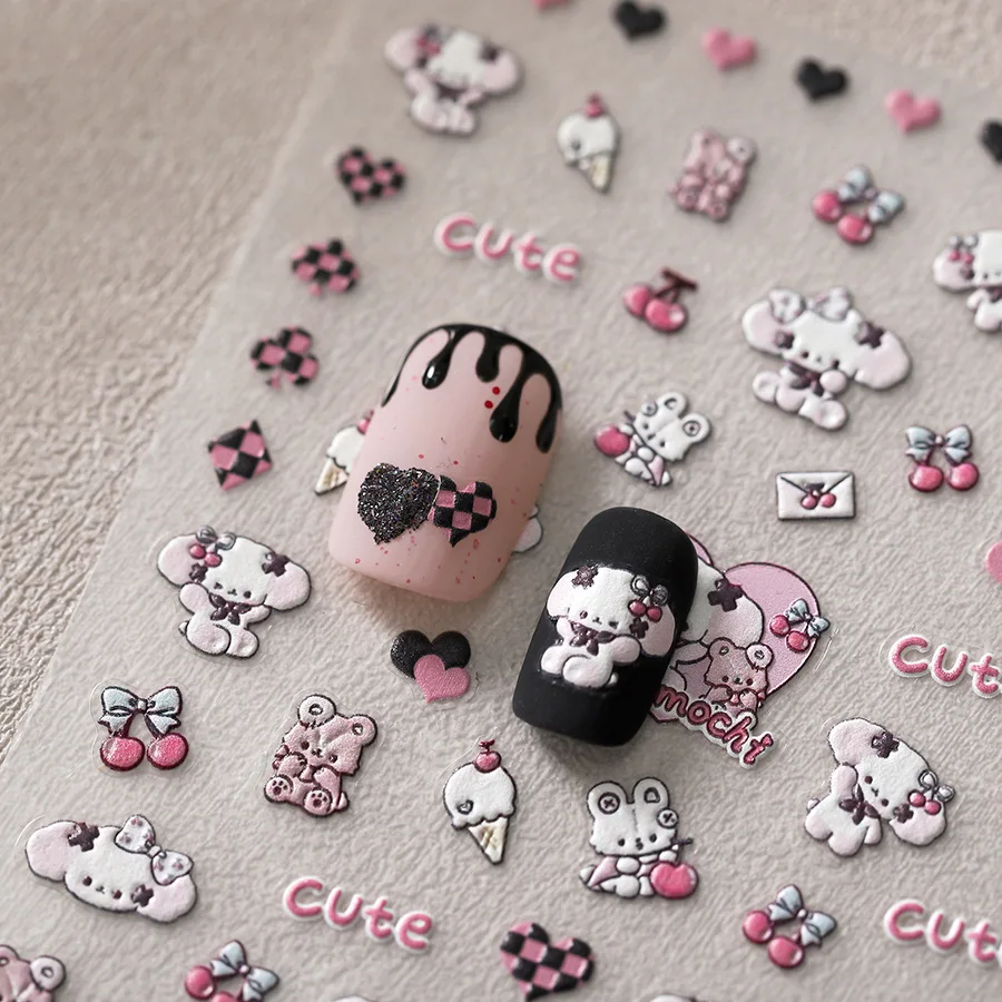 

Sanrio Cartoon Rabbit 5D Nail Stickers New Anime Character Nail Art Decoration Hello Kitty Kuromi Nail Decals Nail Art Supplies