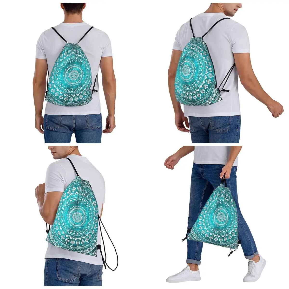 Mandala Turquoise Backpacks Portable Drawstring Bundle Pocket Sundries Bag Book Bags for Man Woman Students