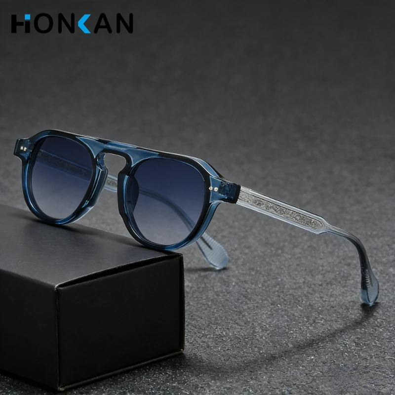 Retro Round Sunglasses Men Punk Core Insert Temples Sun Glasses for Women Travel Eyeywear Vintage Steampunk Rivet Men UV400