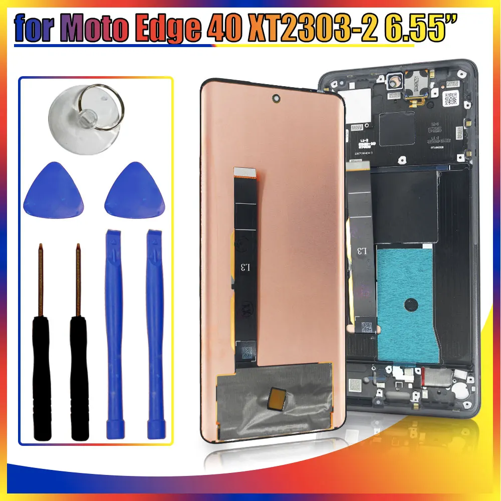 Tested AMOLED LCD for Motorola Edge 40 XT2303-2 LCD Display Touch Screen Digitizer Replacement for Moto Edge 40 LCD With Frame