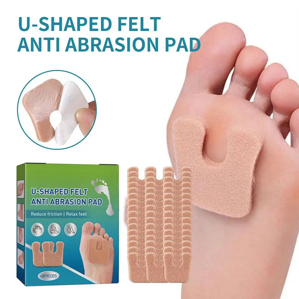 48Pcs Callus Cushions Pain Pressure Relief Foot Care U-Shaped Felt Callus Pads Foot Care Tools