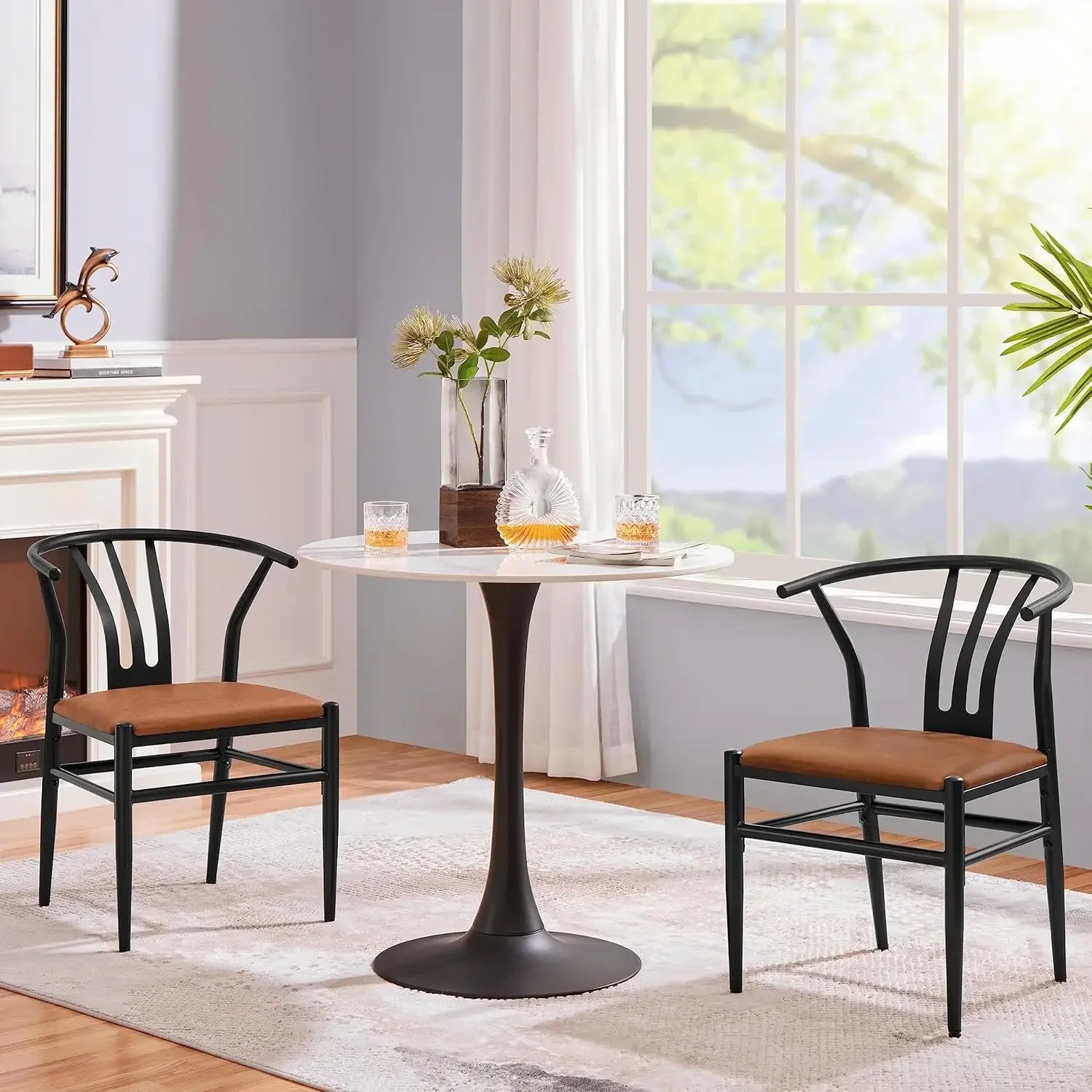 

v Dining Room Chairs Set of 4 Mid-Century Modern Dining Chair PU Leather Arm Chairs Upholstered