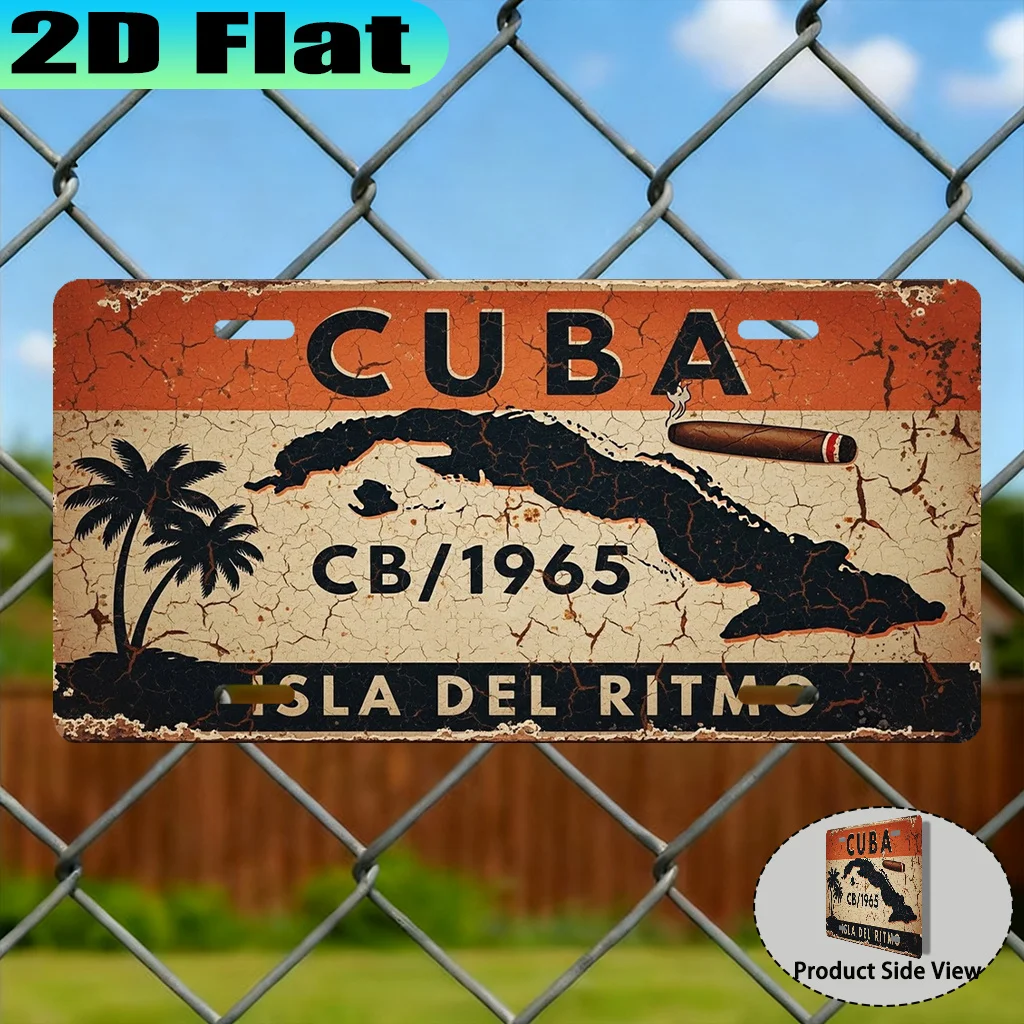 2D Flat - A Vintage Aluminum Sign Featuring The Rhythms of Cuba, Intended for Decorative Purposes, a Gift for Music Festivals