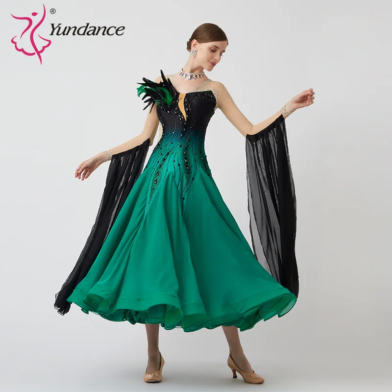 B-23090 New Women Modern Dance Rhinestone Color Diversity Dress Ballroom National Standard Waltz Competition Performance