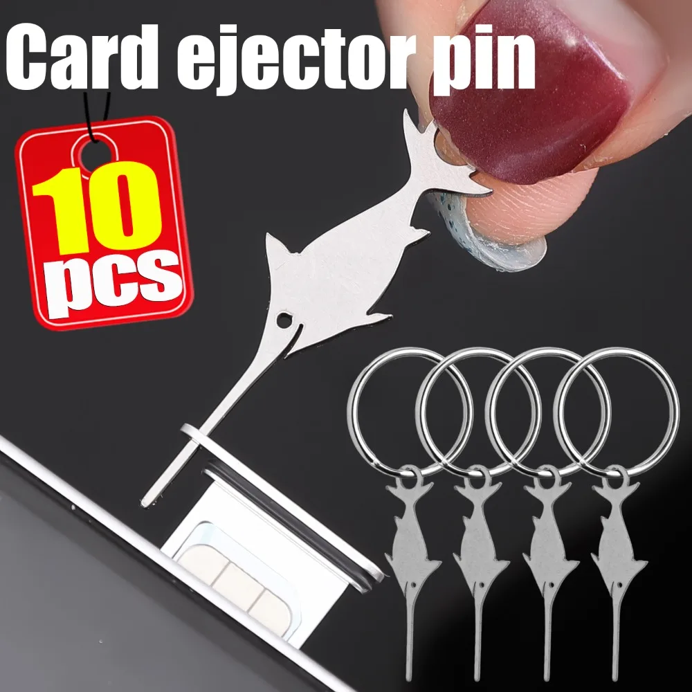 1-10PCS Stainless Steel SIM Card Eject Tool for IPhone Samsung Universial Needle Pin Key Tray Removal Thimble Swordfish Shape