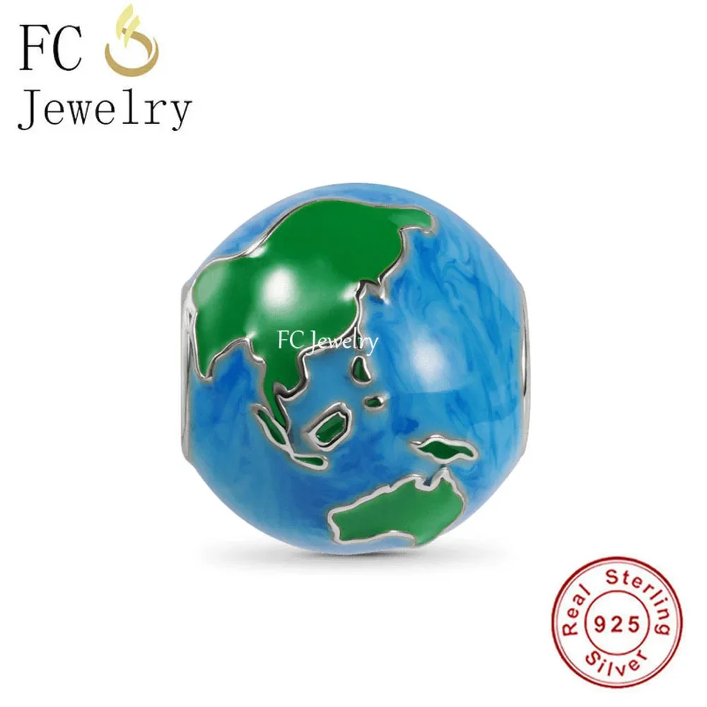 

FC Jewelry Fit Original Pan Charms Bracelet 925 Silver Green Continent Blue Ocean Earth Ball Bead For Making Berloque 2022