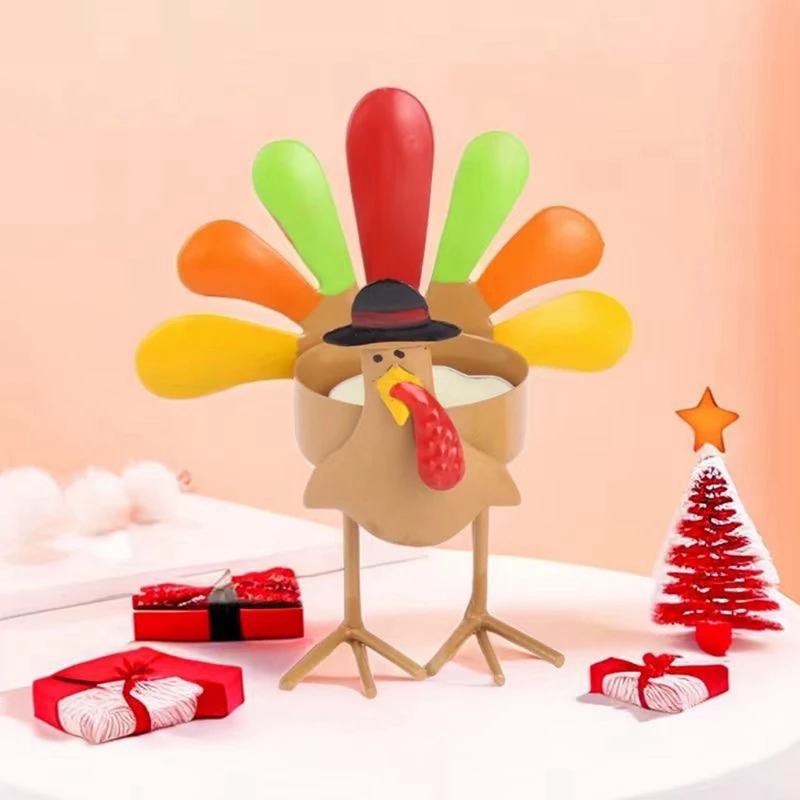 N85R-Wrought Iron Metal Colored Turkey Tea Light Candle Holder Candle Holder Stands As A Family Tabletop Centerpiece