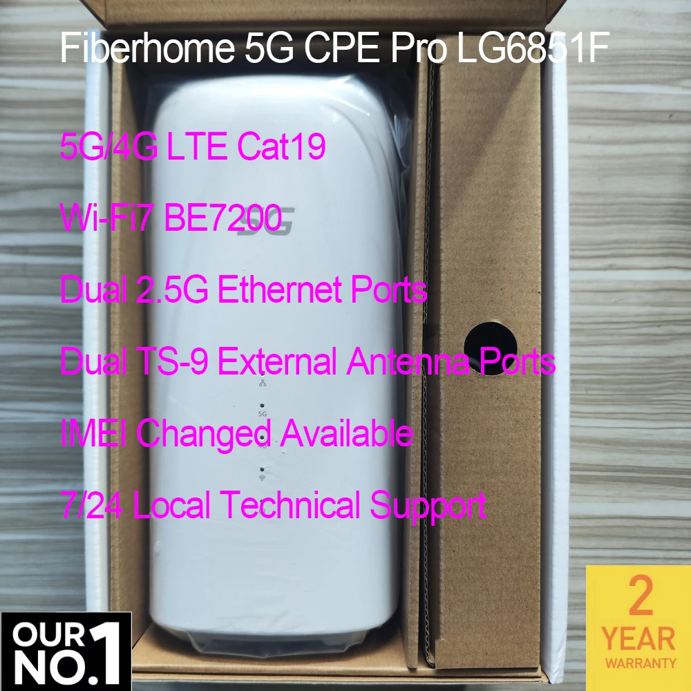 New FiberHome 5G CPE Pro LG6851F WiFi 7 BE7200 Router Dual 2.5G Ethernet Ports NFC 4G LTE Cat19 5G Broadband Wireless Sim Modem