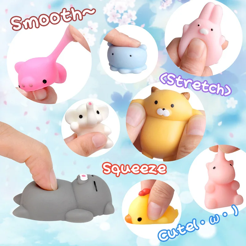 10/50PCS Mini Squishy Toys Mochi Squishies Kawaii Animal Pattern Stress Relief Squeeze Toy For Kids Boys Girls Birthday Gifts