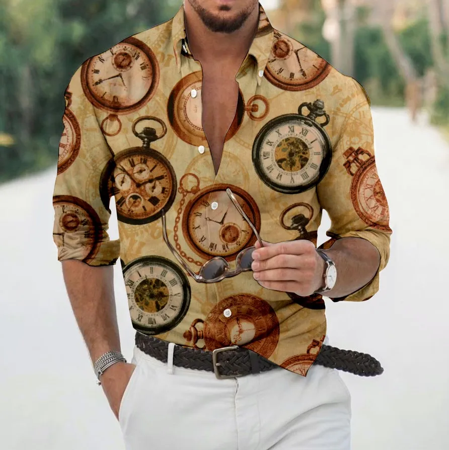 

Autumn Men's Floral Shirt Long Sleeve Casual Shirt Fashion Rose Flower 3D Printed Turn-down Collar Slim Hawaii Shirt For Mens