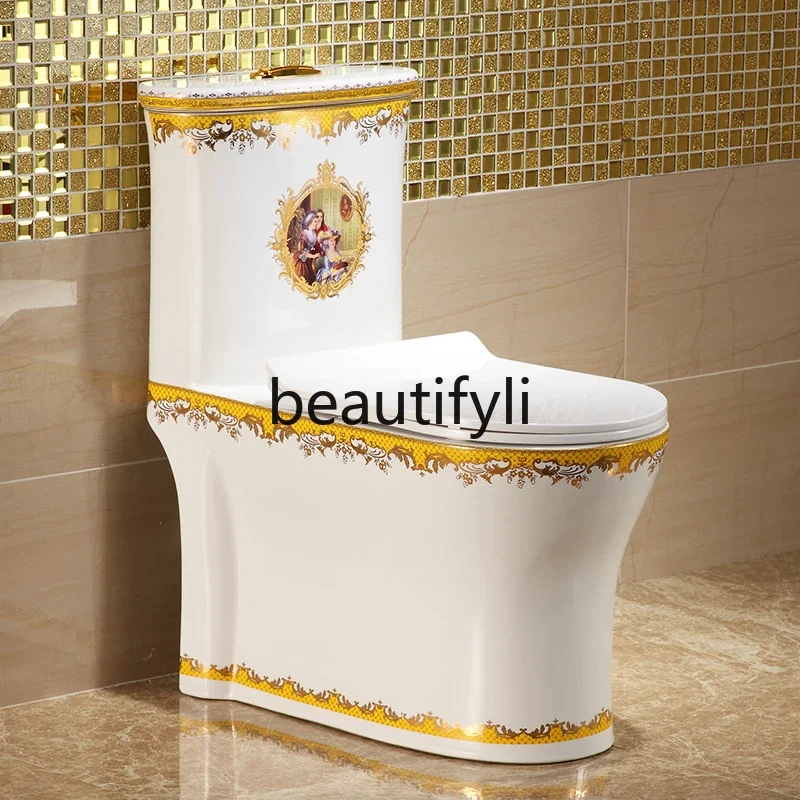 

European-style household water pumpcolor gold toilet,super swirl water-saving deodorant toilet personalized color ceramic toilet
