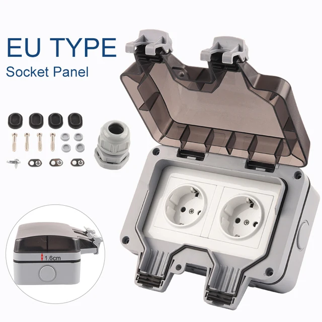 IP66 Dustproof waterproof outdoor wall power socket 16A EU standard  socket  AC 250V  For Home workshop double panel socket