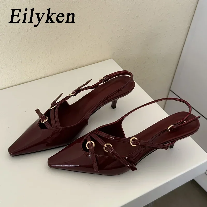 Eilyken Designer Narrow Band Buckle Strap Pumps Women Sexy Pointed Toe Thin Heels Wedding Banquet Dress Mule Ladies Shoes