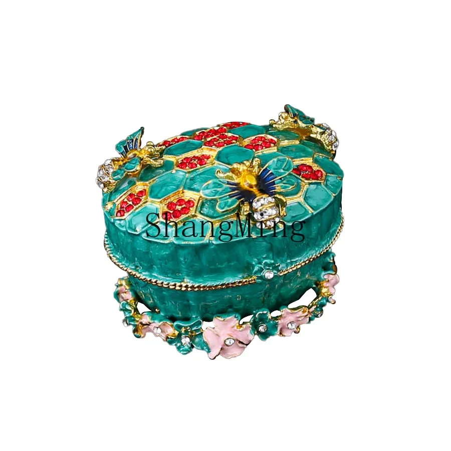 CLL Enamel Craft Bee Honeycomb Lace Organizer Jewelry Box Ring Stud Earrings Necklace Box Dresser Ornaments