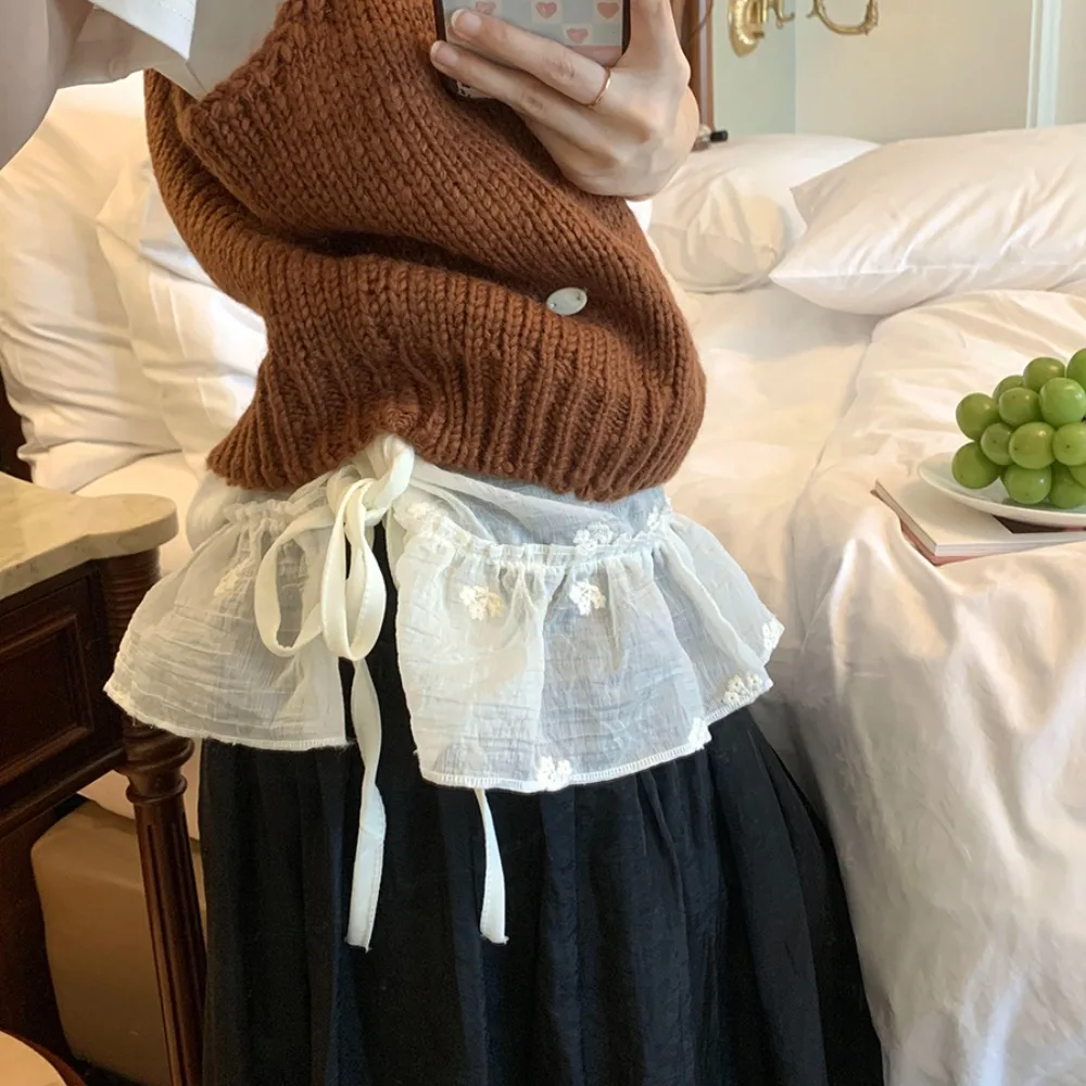 Y2K Jazz Dance Hip Scarf Hip-hop Shirt Extender Ruffled Edge Waistband Sweet Bow Lace Gauze Skirt Belt