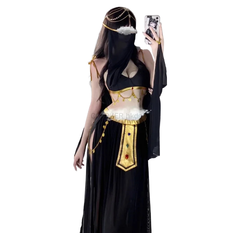 

Women's Sexy Arabian Belly Dance Costume Set Exotic Egyptian Goddess Outfit with Veil Headchain, Halloween Cosplay Fancy Dress