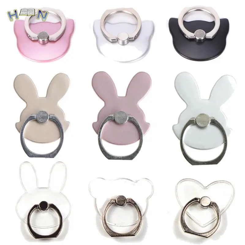 Clear Cat Finger Ring Heart Mobile Phone Stand Holder For iPhone Huawei Samsung cell Smart Round Phone Ring holder Mount Stand