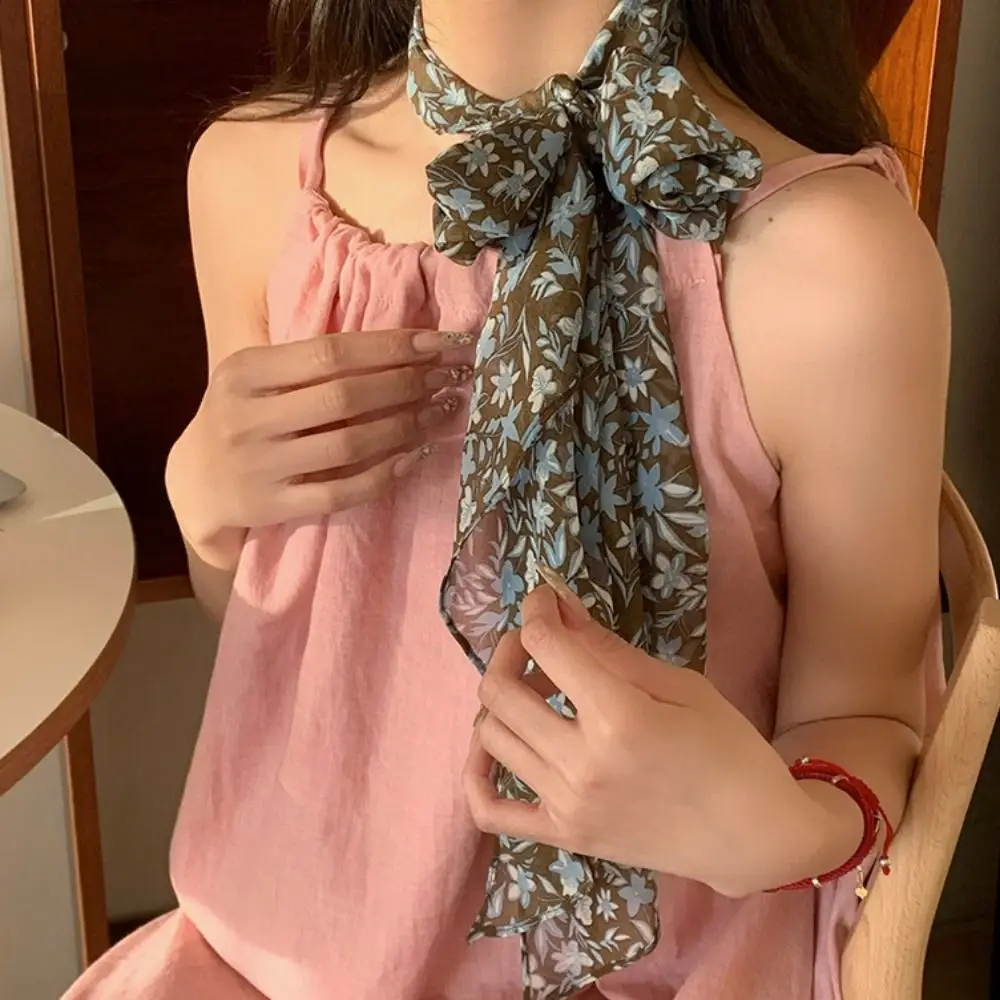 Luxury French Style Printing Scarf Hairband Sweet Chiffon Silk Scarf Dress Decoration Flower Scarf Headband Wedding