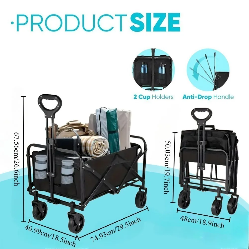 Folding Luggage Cart Aluminum Wagon 280LB Load Ergonomic Handle 4-Wheel Swivel Design for Store Home
