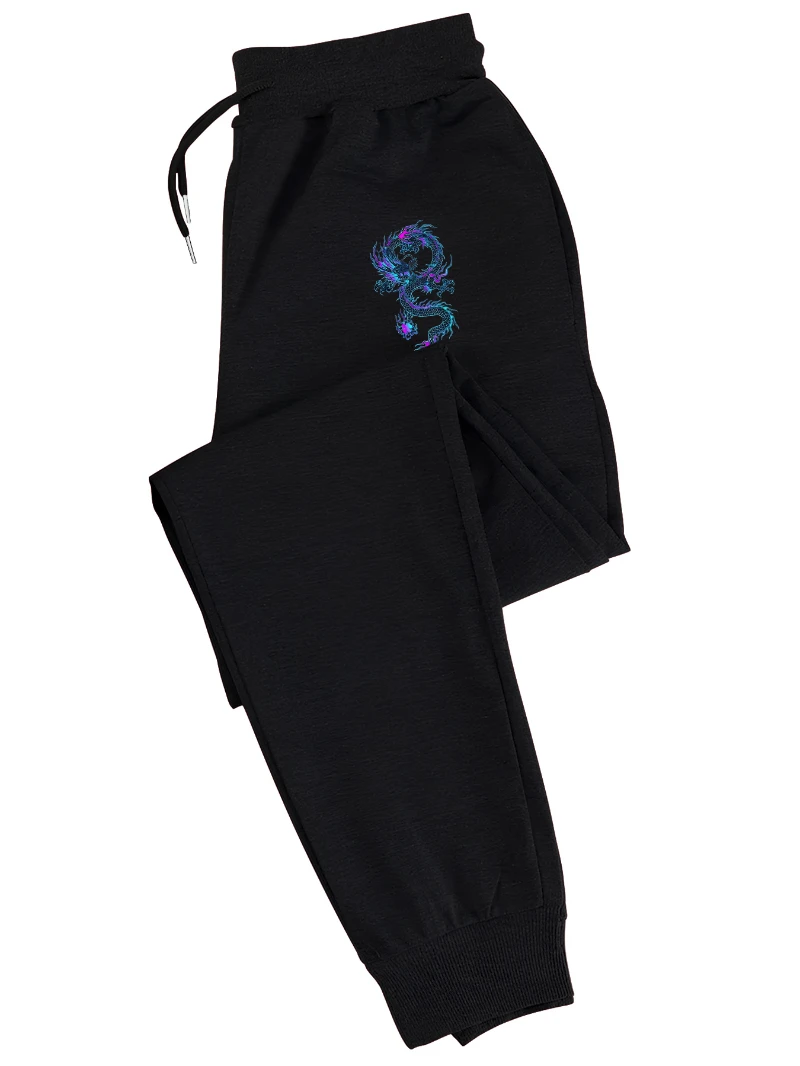 

2025 Autumn and Winter Mens Camo Dragon Pattern Sweatpants Casual Black Knit High-end Luxury Is for Both Men and Women Gym