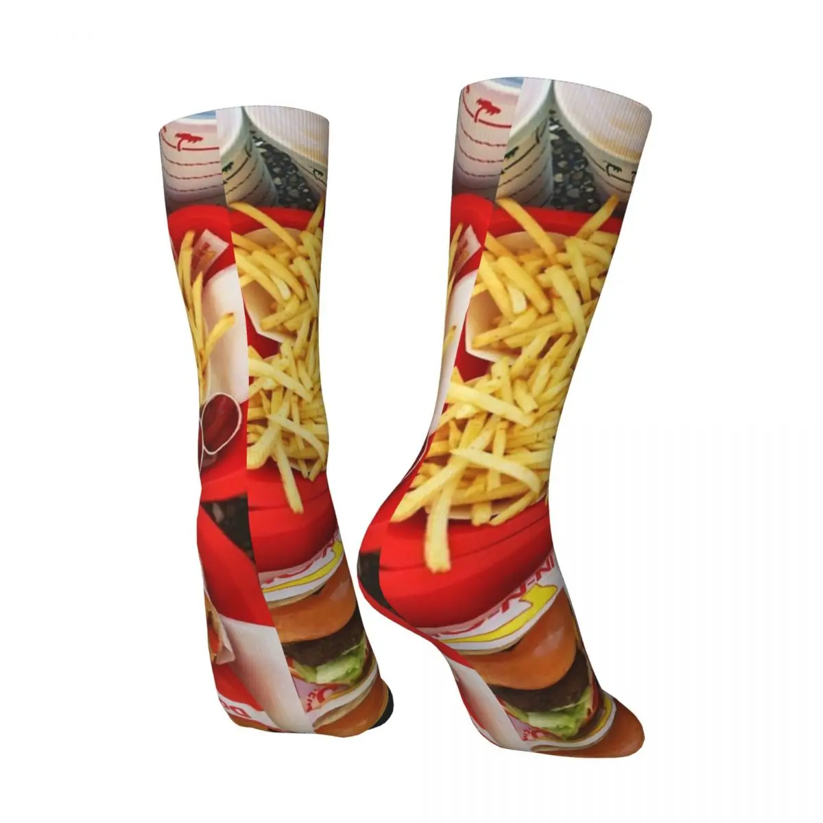 Funny Happy Men's Compression Socks In N' Out Retro Harajuku Fast Food Hip Hop Novelty Pattern Crew Crazy Sock Gift Printed