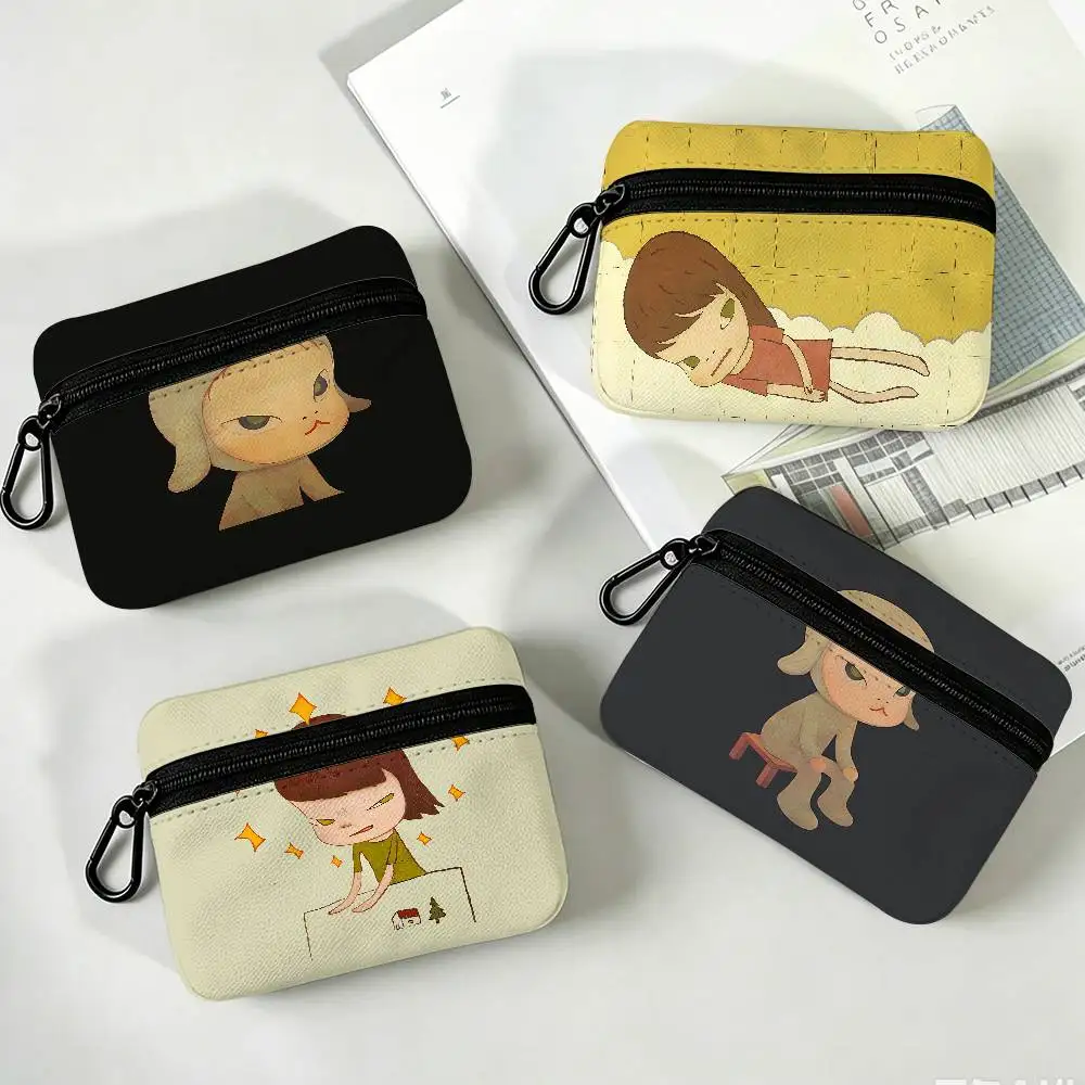 Y-Yoshitomo Nara Art Oxford Cloth Zipper Wallet Multifunctional Hanging Coin Bag For Credit Cards Keys Coins Earbuds