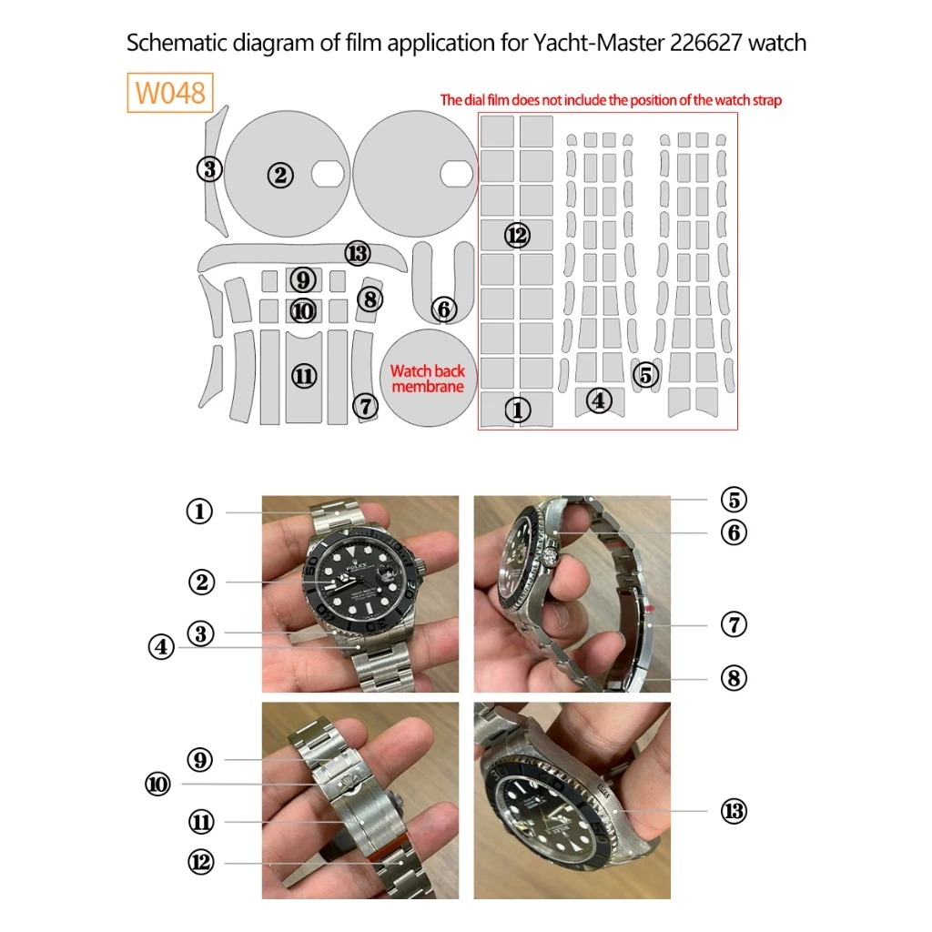 Watch Film for Rolex Yacht‑Master 226627 (42MM Titanium) Full Set Wear‑Resistant Dust‑Proof High‑Transparent Protective Film