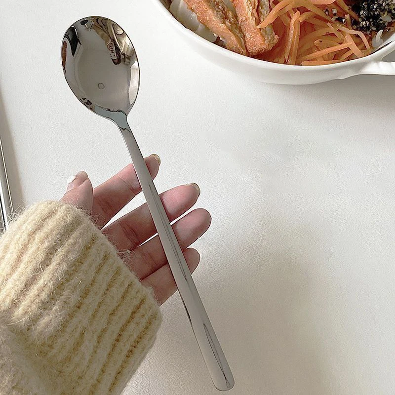 Stainless Steel Big Head Round Spoon Net Red Golden Dinner Long Handle Stirring Dessert Spoons For Kitchen Accessories Gadgets