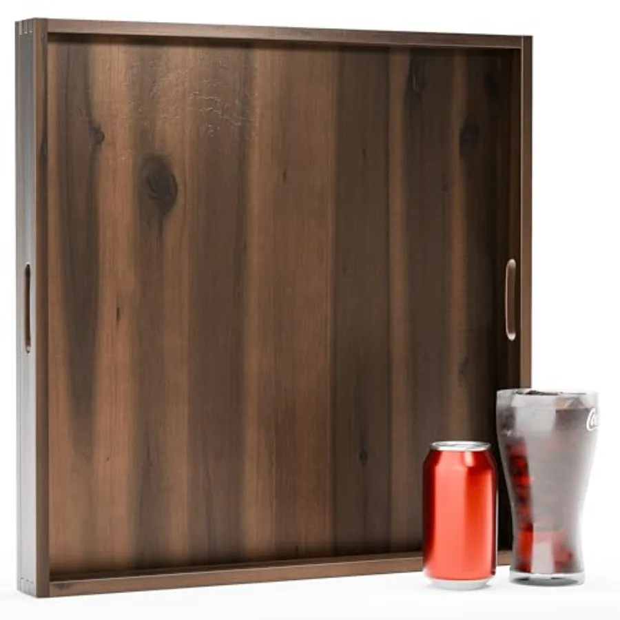 

20-дюймовый квадратный поднос из акации – деревянный квадратный поднос для сервировки с ручками – очень большой поднос для подачи еды и декора