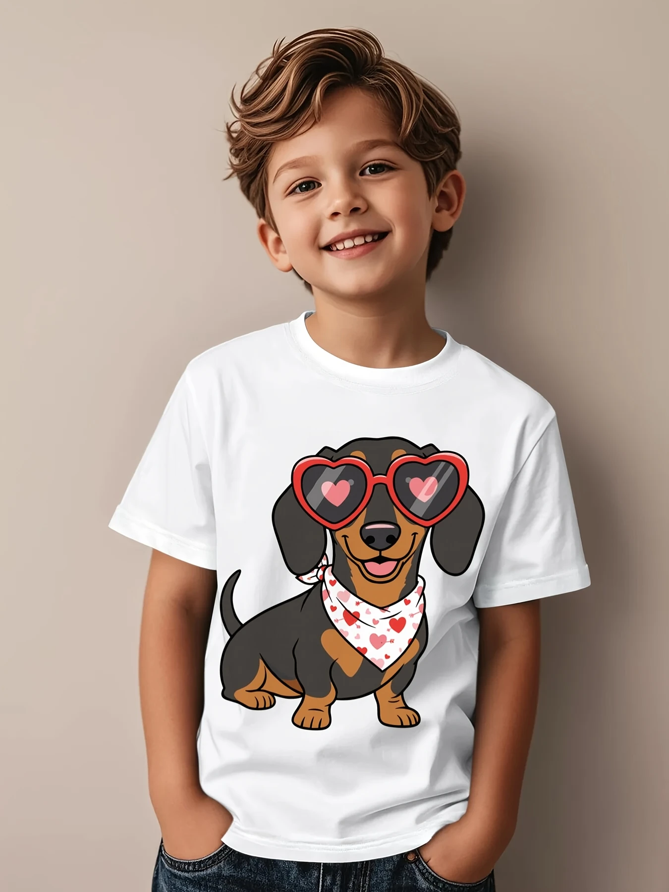 

Серия для любителей собак пород такса, добби, винни, вайнер канин на День святого Валентина | Детская футболка с коротким рукавом для мальчиков и девочек, повседневная одежда, подходит для любого случая