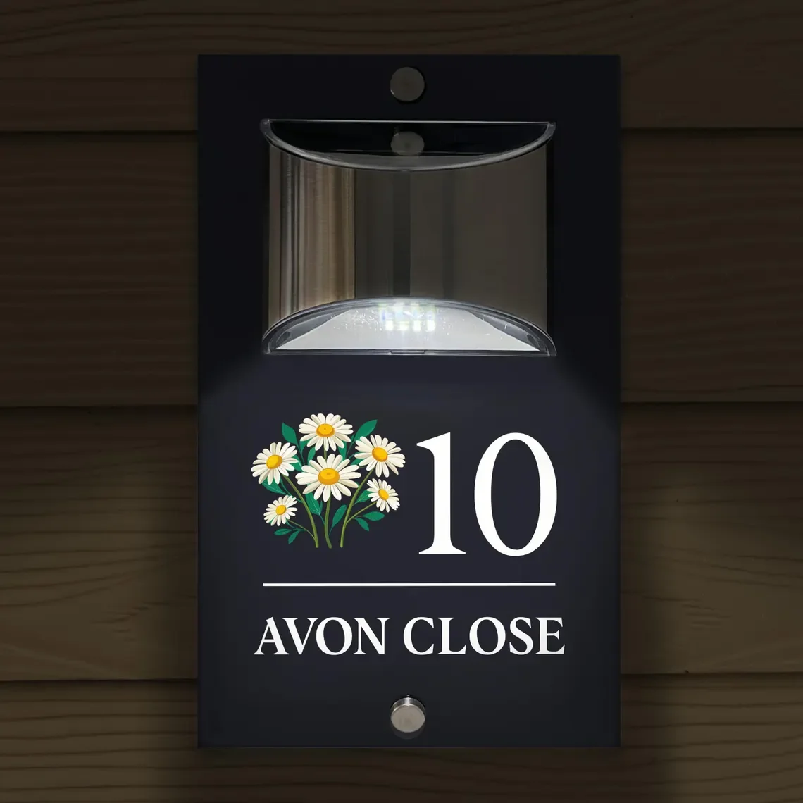 

Custom Solar House Number SignCustom Solar Illuminated Anthracite House Number Sign •Daisy Flower Design House Number Sign