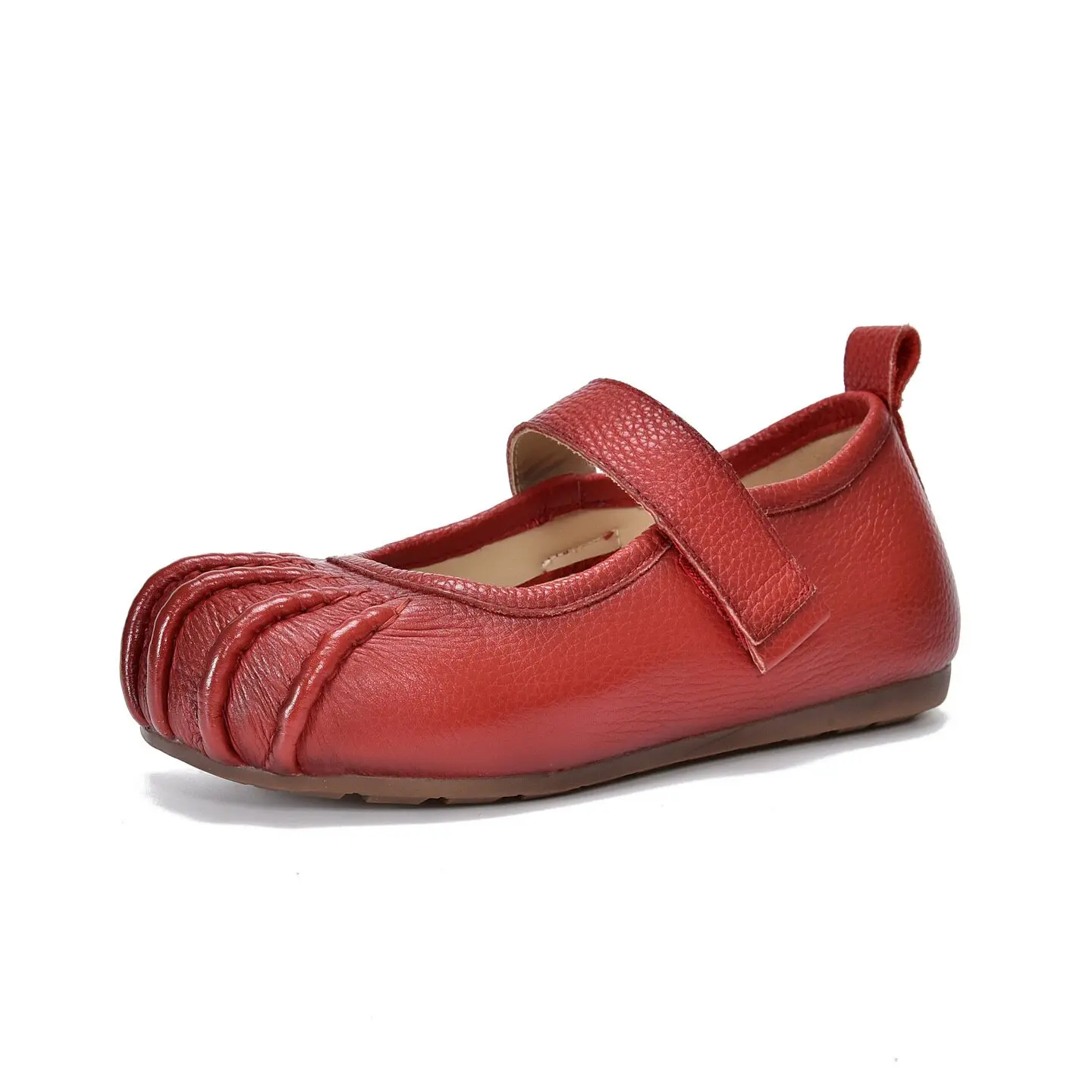 Birkuir Weave Flat Heel Shoes For Women Hollow Out Mary Jane Luxury Shoes Big Head Genuine Leather Hook Loop Shoes For Ladies