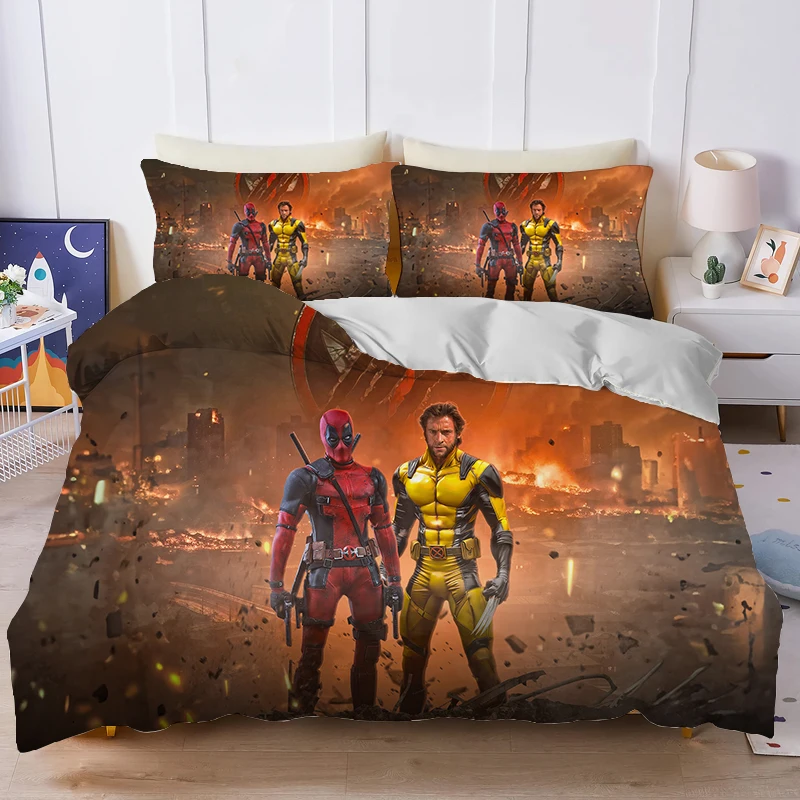 Deadpool Wolverine Duvet Cover Set Anime Marvels Bedding Cover Set Cartoon Bedroom Home Comforter Covers Quilt Cover Pillowcase