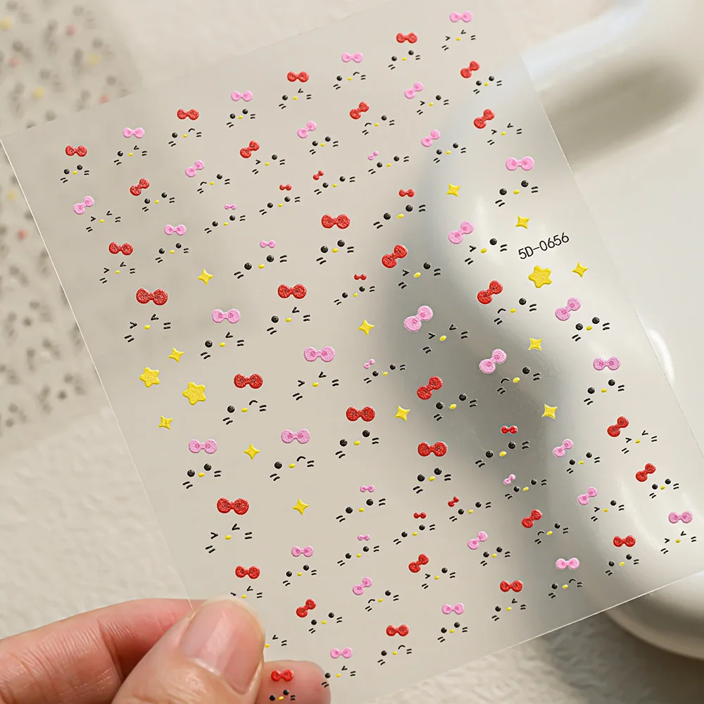 2 قطعة جديد 5D القوس مرحبا كيتي الوجه مسمار ملصقات مجموعة لطيف ملون Bowknot الكرتون KT القط الكم مسمار الشارات DIY بها بنفسك الشتاء ديكور