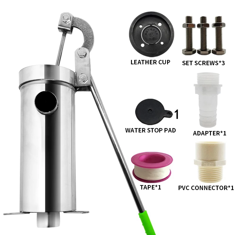 Manual water pump, well water extractor, stainless steel old-fashioned water pump, lengthened and thickened pump body