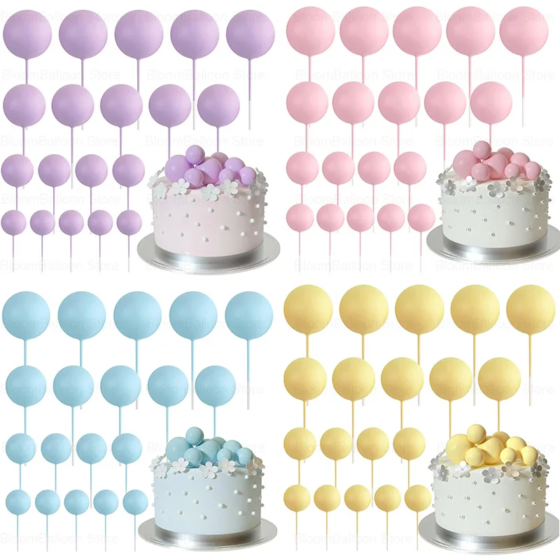 20Pcs Balls Cake Toppers 2-4cm Blue Pink Cake Topper Balls for Birthday Cake Decoration Baby Shower Anniversary Wedding Supplies