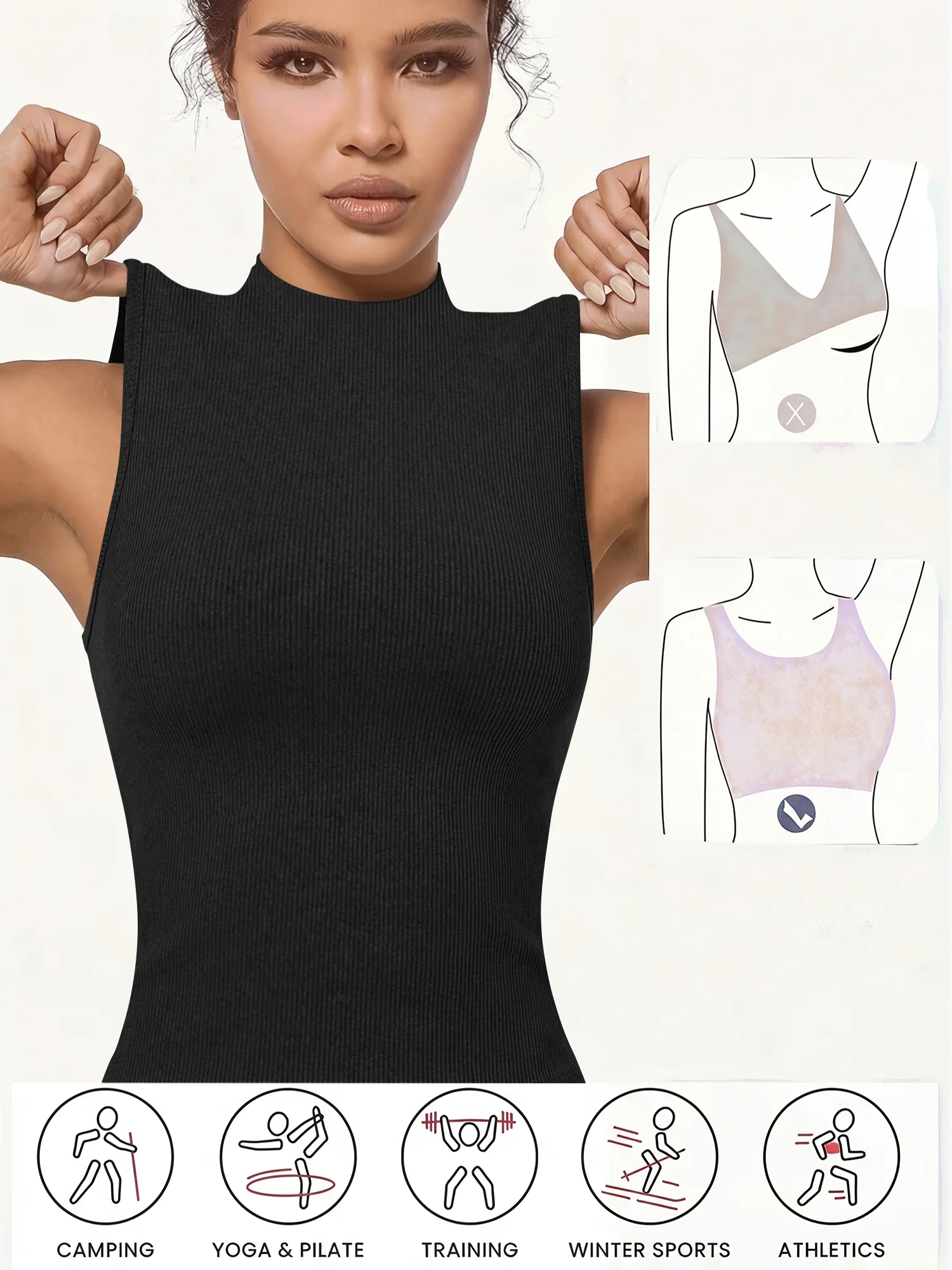 Rippled Trim Mock‑Neck Textured Knit Tank, Body‑Compressing Sleeveless Blouse for Corporate Workdays & Client Consultations